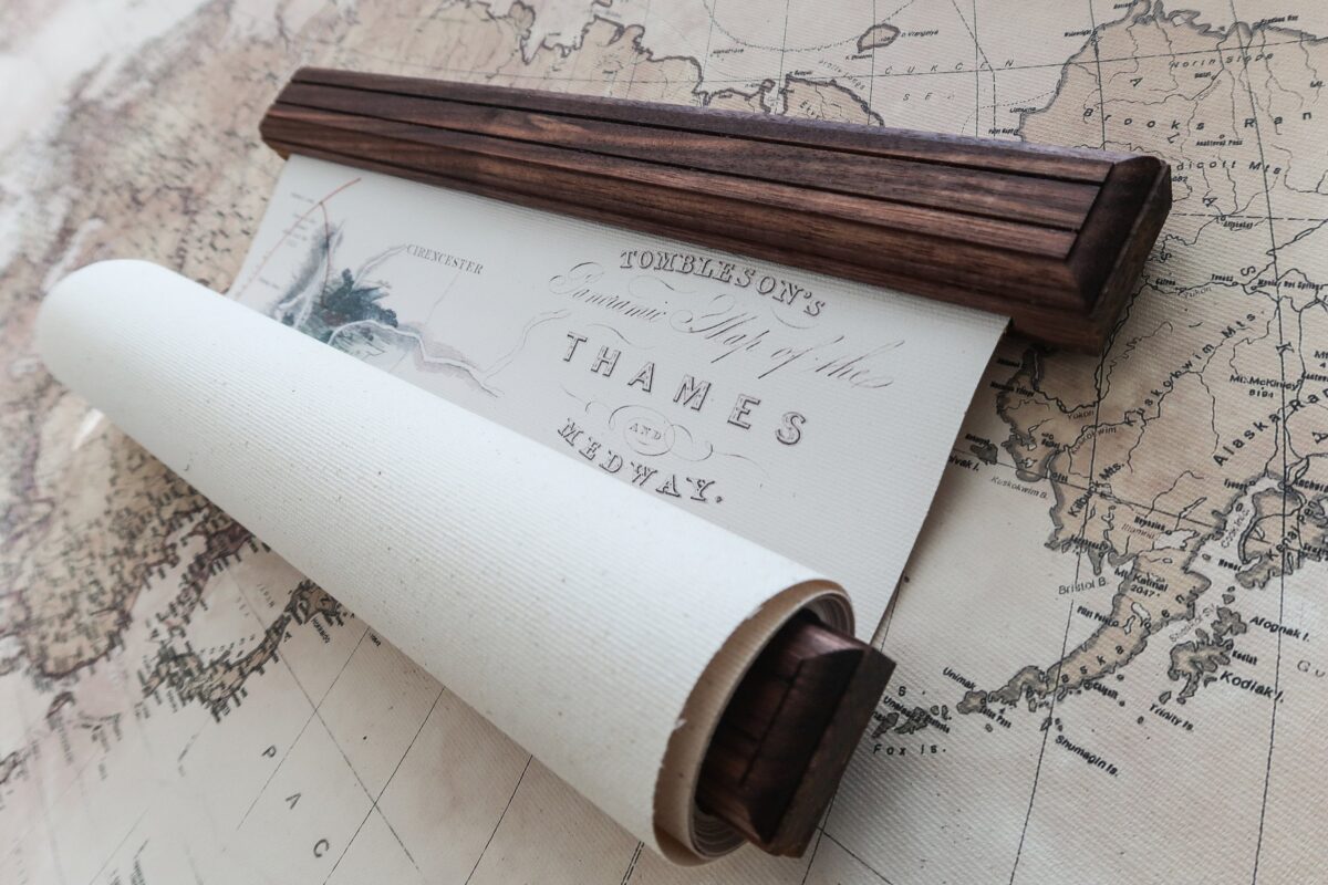 Vertical Thames River Map | Antique Walnut Pull-Down Frame