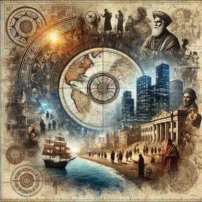 From Pirates to Pioneers: Why We’re Fascinated with Historical Maps 1 Composite image of old maps, historical figures, and modern city skyline.