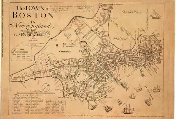 Why Antique Maps Are Trending in Home Decor Right Now 2 Antique map of Boston, New England, with detailed streets and harbor views.